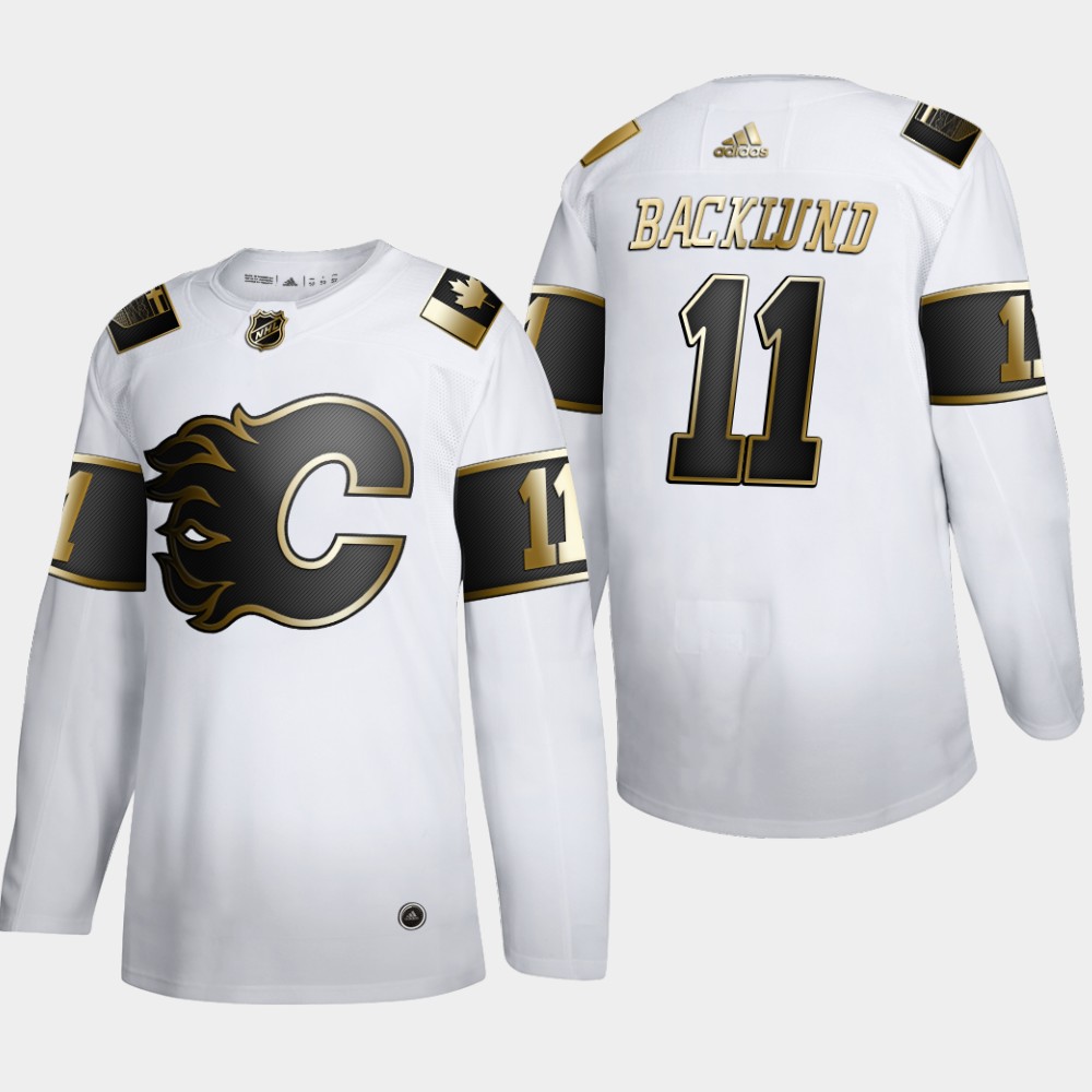 Calgary Flames #11 Mikael Backlund Men Adidas White Golden Edition Limited Stitched NHL Jersey